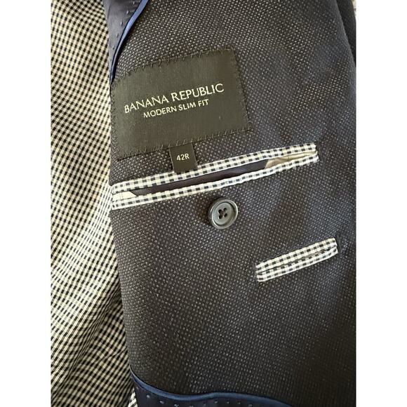Banana Republic Navy Slim Fit 2 Button Birdseye Marzotto Italian Fabric 42 R/S - Picture 7 of 15